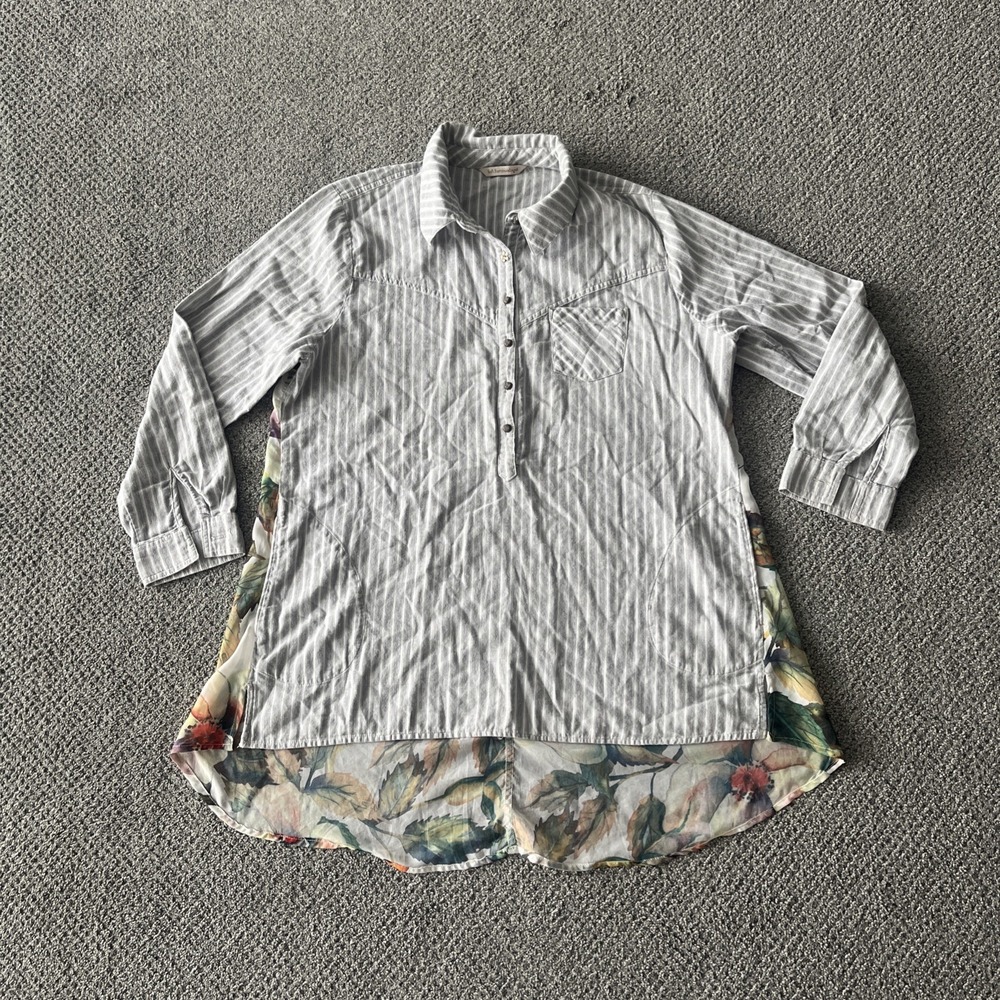 Soft‎ Surroundings Boho Button Up Blouse Top Flowy tunic coastal lagenlook LG